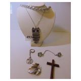 BRAIDED SILVER FABRIC HAIR BAND, OWL PENDANT