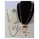MONET GOLD TONE CHAIN AND BEADED NECKLACE, SILVER