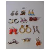 EARRINGS SILVERTONE, CORAL COLOR ETC.