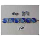 TWO PAIR OF SCREW BACK BLUE RHINESTONE EARRINGS,