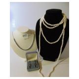 SILVER TONE RHINESTONE NECKLACE WITH DARK BLUE