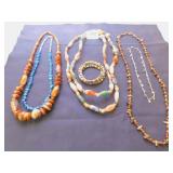 LONG 50" POLISHED STONE NECKLACE, BEADED BRACELET