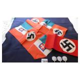 SILK SCARF DAMAGED, ARM BAND AND PINS SWASTIKAS
