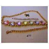 LARGE COLORED DISCS AND CHAIN BELT, SILVER TONE