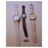 THREE WRISTWATCHES AW WITH SILVER TONE METAL BLUE