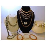 FOUR STRAND BEADED NECKLACE TWO TONE COLOR DARK