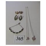 EARRINGS 925 2 PAIRS, GREEN JEWEL BRACELET FAUX