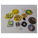 ASSORTED BUTTON PINS GO PITT BLACK AND GOLD,