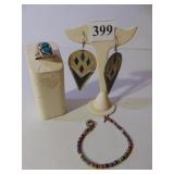 MEXICO SILVER EARRINGS, SILVER RING UNMARKED