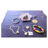 SILVER TONE ANKLE BRACELET, WOOD BEADED BRACELET,