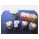 GROUP OF SIX BRIGHTON TIN BOXES WITH LIDS ONE