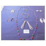 MULTICOLORED BEADED NECKLACE EARRING AND BRACELET