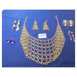 GOLD TONE CHAIN MAIL STYLE NECKLACE AND EARRING