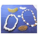 SEASHELL NECKLACE, POLISHED STONE NECKLACE, THREE