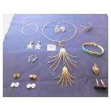 SILVER METAL CHOKER NECKLACE WITH DOUBLE PENDANT,