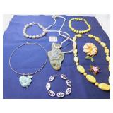 LARGE PEARL CHOKER NECKLACE, TWO YELLOW BEADED