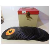 METAL 45 RPM RECORD STORAGE BOX WITH 36 45 RPM