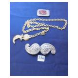 LARGE SILVER TONE BELT BUCKLE SIGNED DOUGLAS