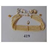 PEARL NECKLACE, CLIP ON EARRINGS, ETC.