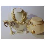 PEARL NECKLACES, CLIP ON EARRINGS,, V CENTER
