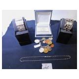 TWO COLLEEN LOPEZ WRISTWATCHES NEW IN BOX, COINS