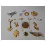 GROUP OF PINS, KEYRING, TIE TACK TWO PAIR OF