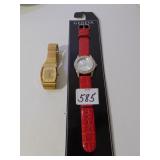 NEW GENEVA WRISTWATCH WITH RED BAND RHINESTONES,