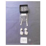 THREE PAIR OF RHINESTONE EARRINGS. ONE BOXED. ONE