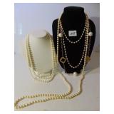 PEARL NECKLACES ONE 58" AND ONE 52" GOLD TONE