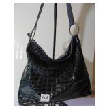 BRIGHTON BLACK VINYL HANDBAG D928551 BLUE LINING