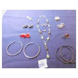 GREEN AND BROWN STONE NECKLACE, TRIFARI AND OTHER