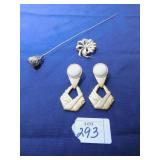 TRIFARI GOLD TONE PIN, MONOGRAMMED HEAD 9" PIN