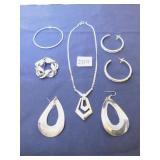 SILVER TONE PENDANT NECKLACE, TRIFARI CIRCLE PIN,