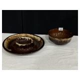 ROSEVILLE POTTERY BROWN DRIP GLAZE BOWL AND