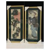 PAIR OF ASIAN PRINTS, FRAMED, DOUBLE MATTED,