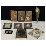 BAS RELIEF COPPER PICTURES, BRASS WALL POCKET,