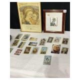 2 RELIGIOUS PICTURES, PRAYER CARDS, MEDALS