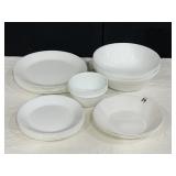 SOLID WHITE CORELLE LIKE DISHES, 8 DINNER, 7
