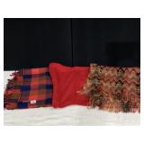 COACH RED/NAVY PLAID SCARF, RED SWEATER SCARF AND