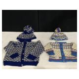HAND KNIT SWEATER AND HAT SETS, METAL BUTTONS,
