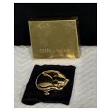 NEW VINTAGE ESTEE LAUDER GOLD TONE CAT COMPACT,