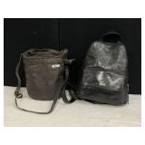 LANDAU SACAMOTO BLACK LEATHER BACKPACK PURSE,