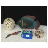 WOOD FISH, BRAZIL CERAMIC COASTERS, WOOD CAT SELF