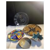 POTTERY BOWLS, POTTERY TRAYS, GLASS DISH