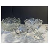SILVER OVERLAY FOOTED DISHES, CUT GLASS BOWL W/