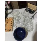 OLIVE PLATES, GLASS DISHES, WASH CLOTHES