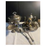 SILVERPLATE TEA SET CHAFER, TEA SET FOOT LEANING