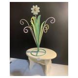 WOOD STOOL AND METAL FLOWER