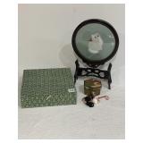 SILK EMBROIDERED CAT UNDER GLASS IN STAND AND 3