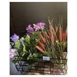 WIRE BASKET, SILK FLOWERS